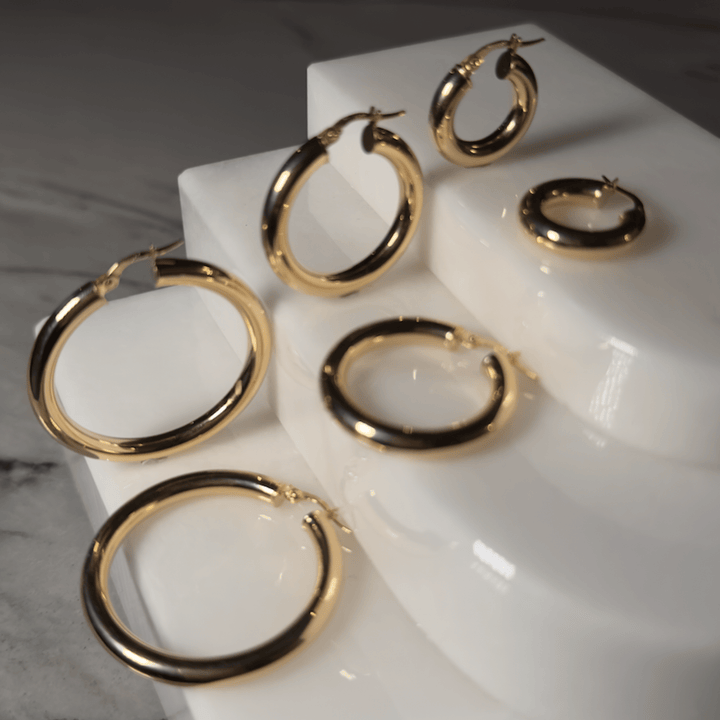 Small Gold Tube Hoop Earrings - okonii