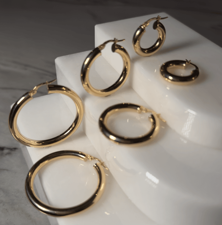 Large Gold Tube Hoop Earrings - okonii