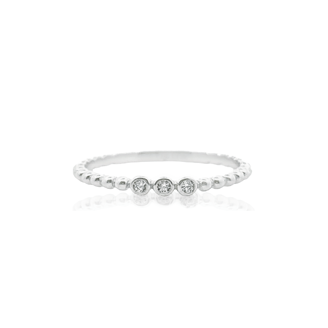 White Gold Beaded Sparkle Ring - okonii