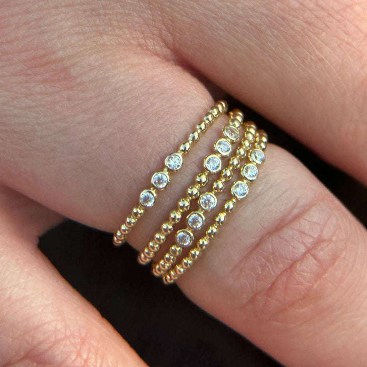 Yellow Gold Beaded Sparkle Ring - okonii