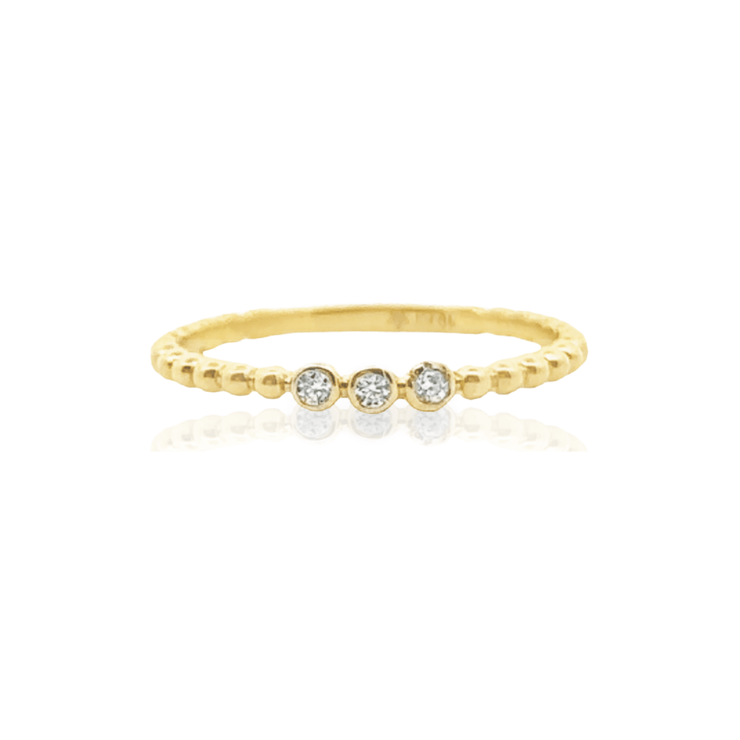 Yellow Gold Beaded Sparkle Ring - okonii