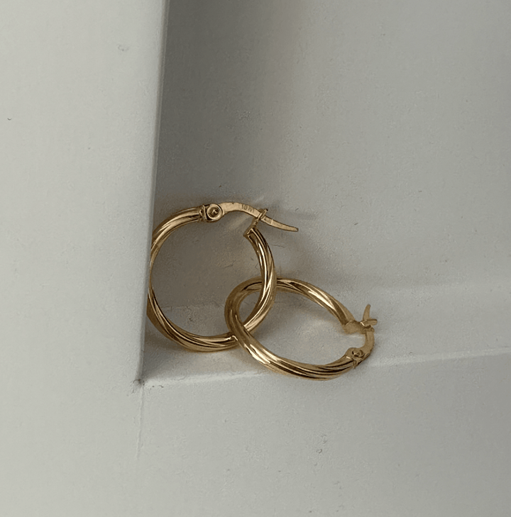 Small Gold Twist Hoop Earrings - okonii